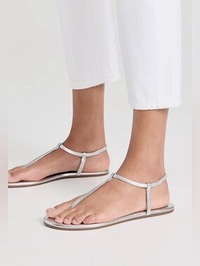 TKEES Women’s Mariana Leather Sandals in Fairylust Silver Size 9